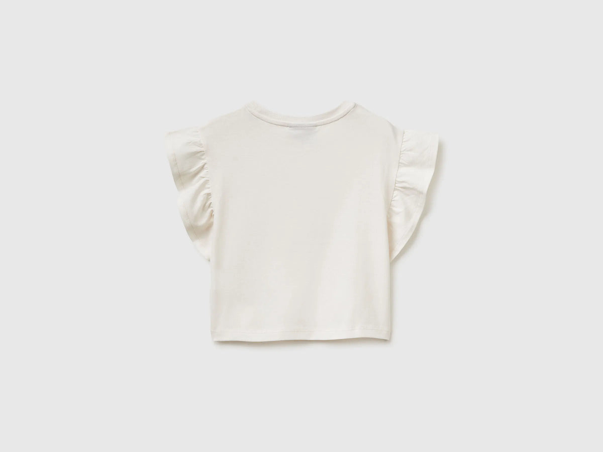 Benetton Creamy White Girls Hello Kitty T-Shirt with Glitter SKU: 3I1XG10MW_00E Image 02