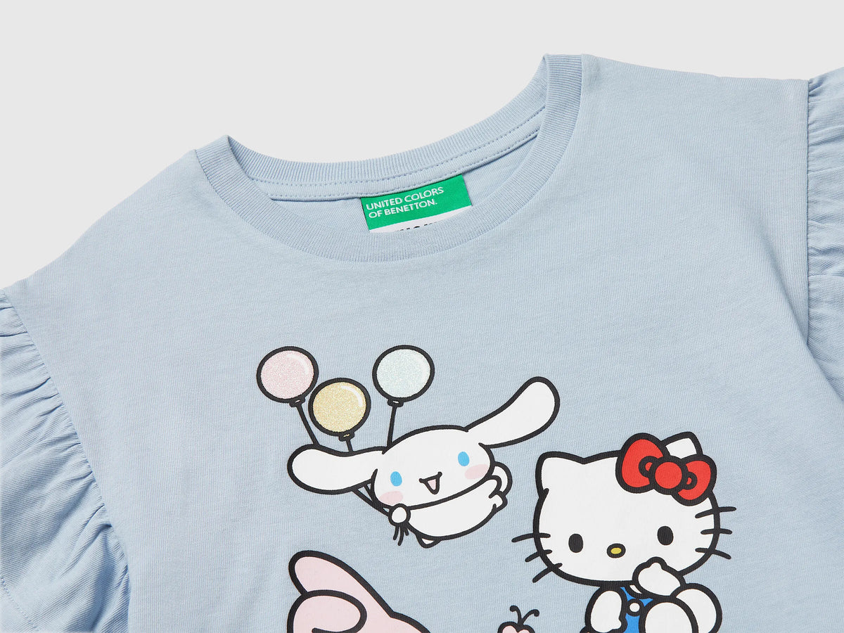Benetton Light Blue Girls Hello Kitty T-Shirt with Glitter SKU: 3I1XG10MW_12C Image 03