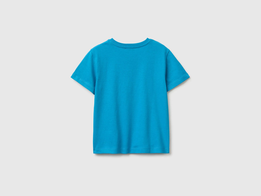 Benetton Blue Boys Organic Cotton T-Shirt with Logo Print SKU: 3I1XG10MX_051 Image 02