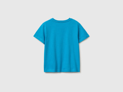 Benetton Blue Boys Organic Cotton T-Shirt with Logo Print SKU: 3I1XG10MX_051 Image 02