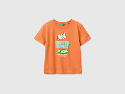 Benetton Orange Boys Organic Cotton T-Shirt with Logo Print SKU: 3I1XG10MX_0D1 Image 01