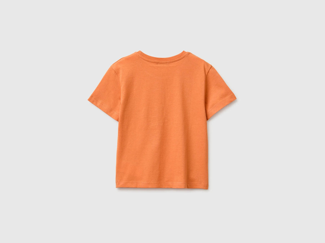 Benetton Orange Boys Organic Cotton T-Shirt with Logo Print SKU: 3I1XG10MX_0D1 Image 02