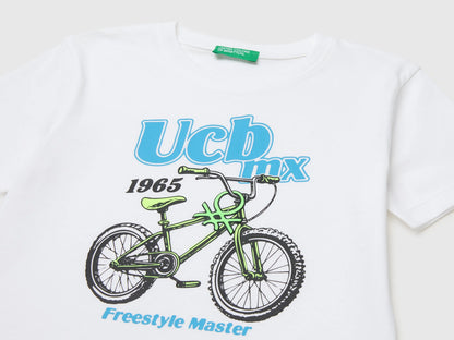 Benetton White Boys Organic Cotton T-Shirt with Logo Print SKU: 3I1XG10MX_101 Image 03