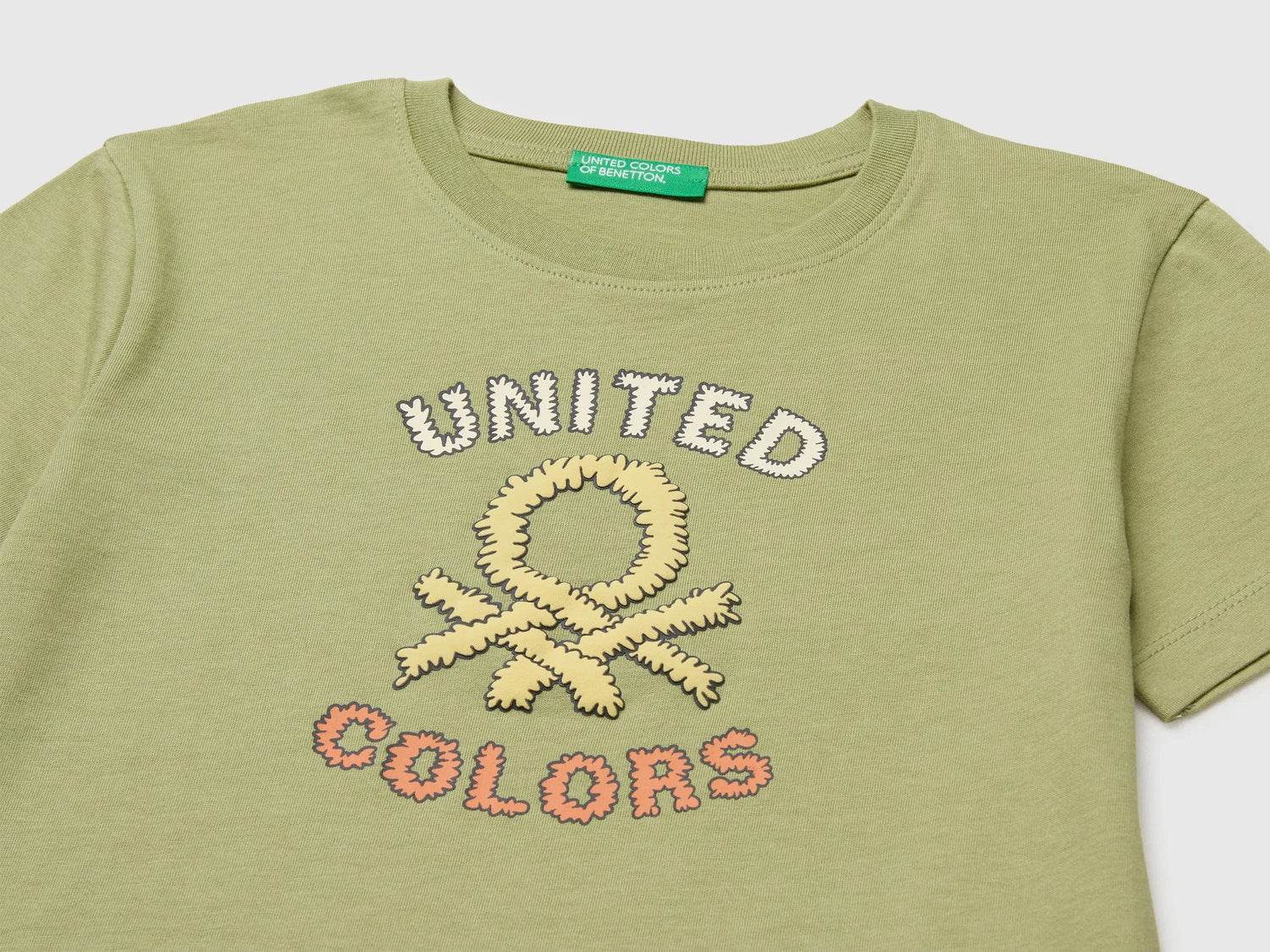 Benetton Green Boys Organic Cotton T-Shirt with Logo Print SKU: 3I1XG10MX_1Q1 Image 03
