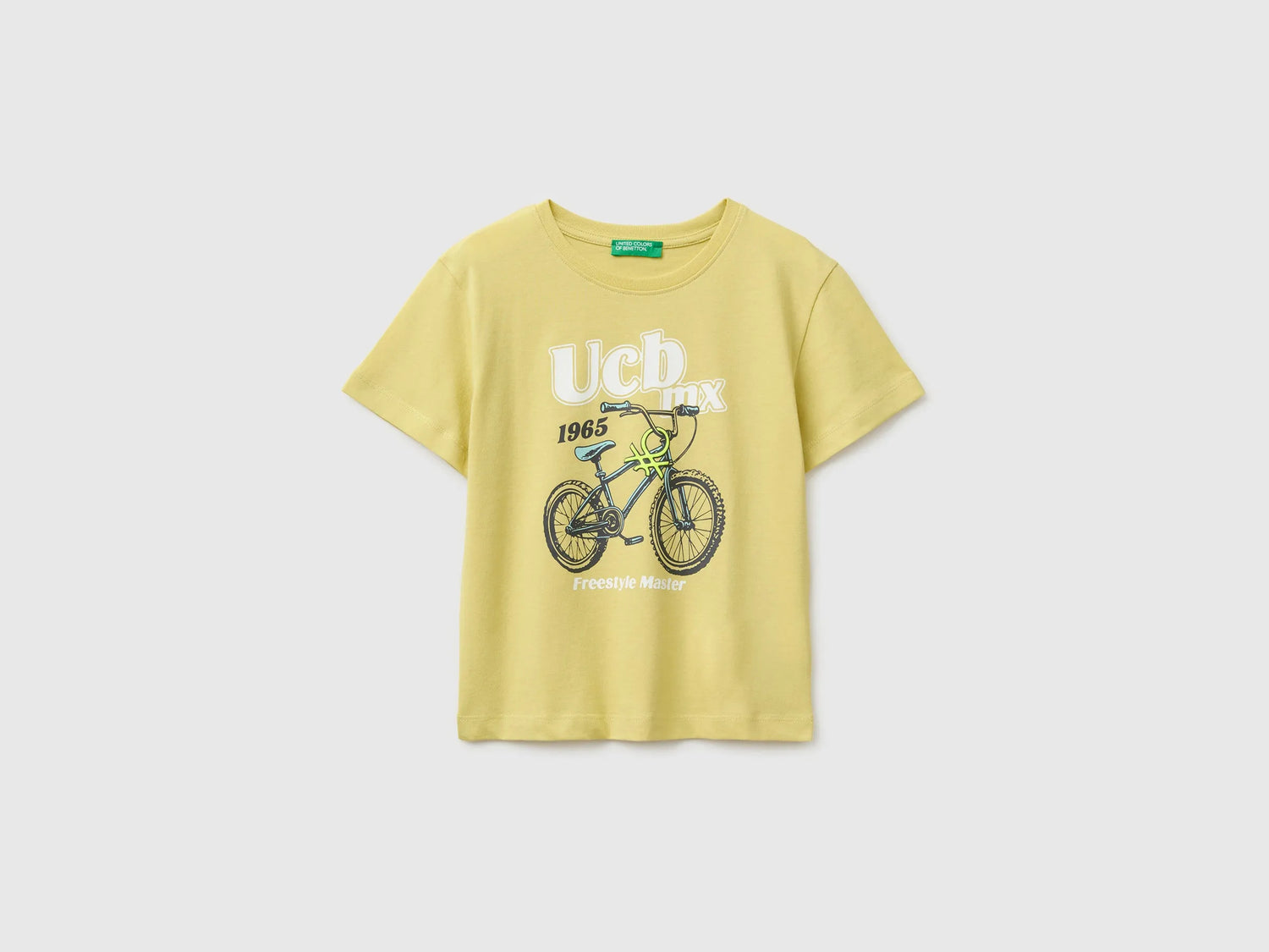 Benetton Yellow Boys Organic Cotton T-Shirt with Logo Print SKU: 3I1XG10MX_228 Image 01