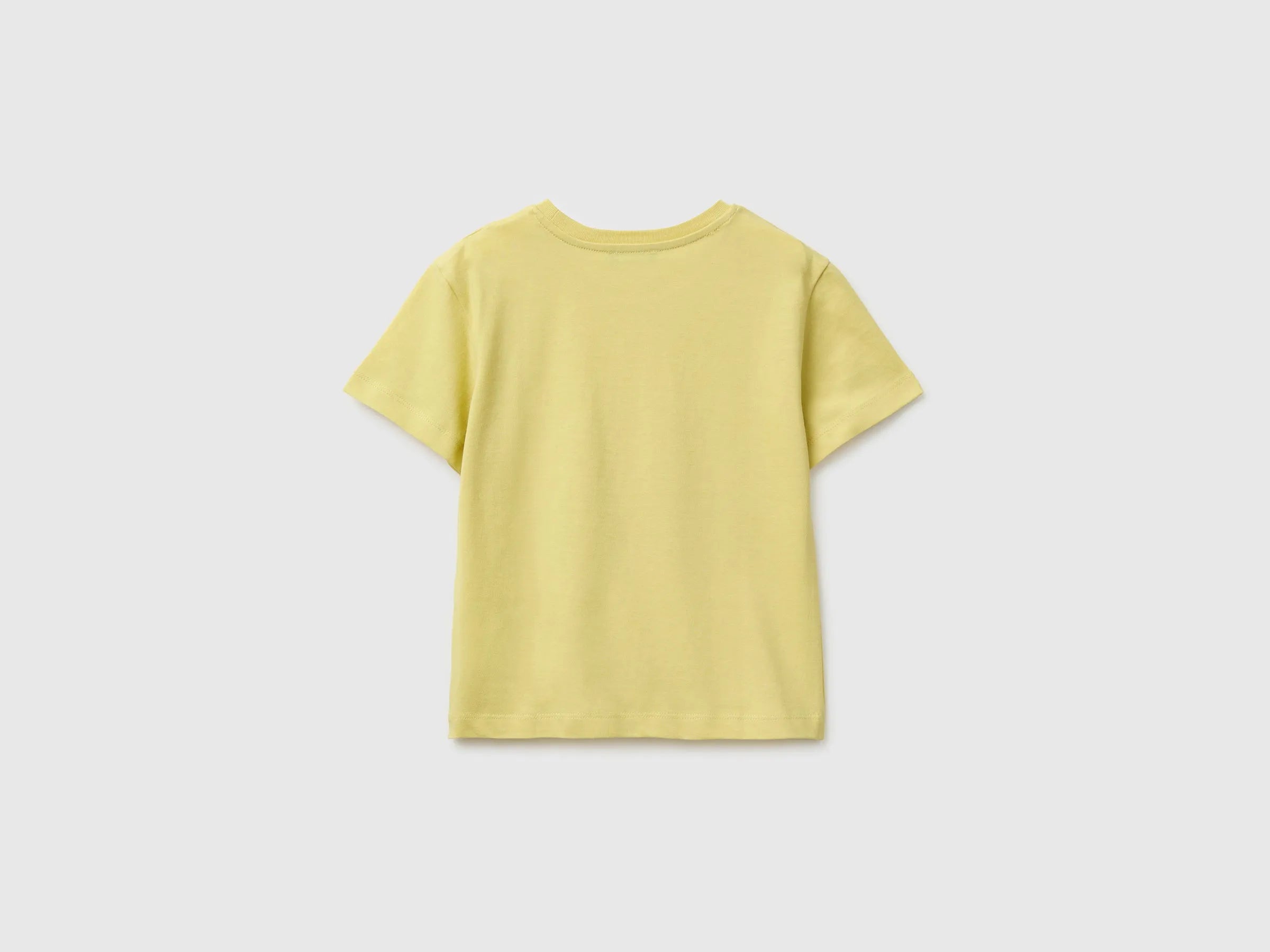 Benetton Yellow Boys Organic Cotton T-Shirt with Logo Print SKU: 3I1XG10MX_228 Image 02