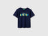 Benetton Blue Boys Organic Cotton T-Shirt with Logo Print SKU: 3I1XG10MX_252 Image 01