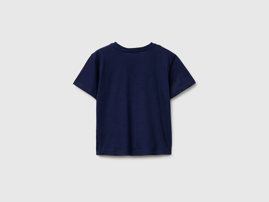 Benetton Blue Boys Organic Cotton T-Shirt with Logo Print SKU: 3I1XG10MX_252 Image 02