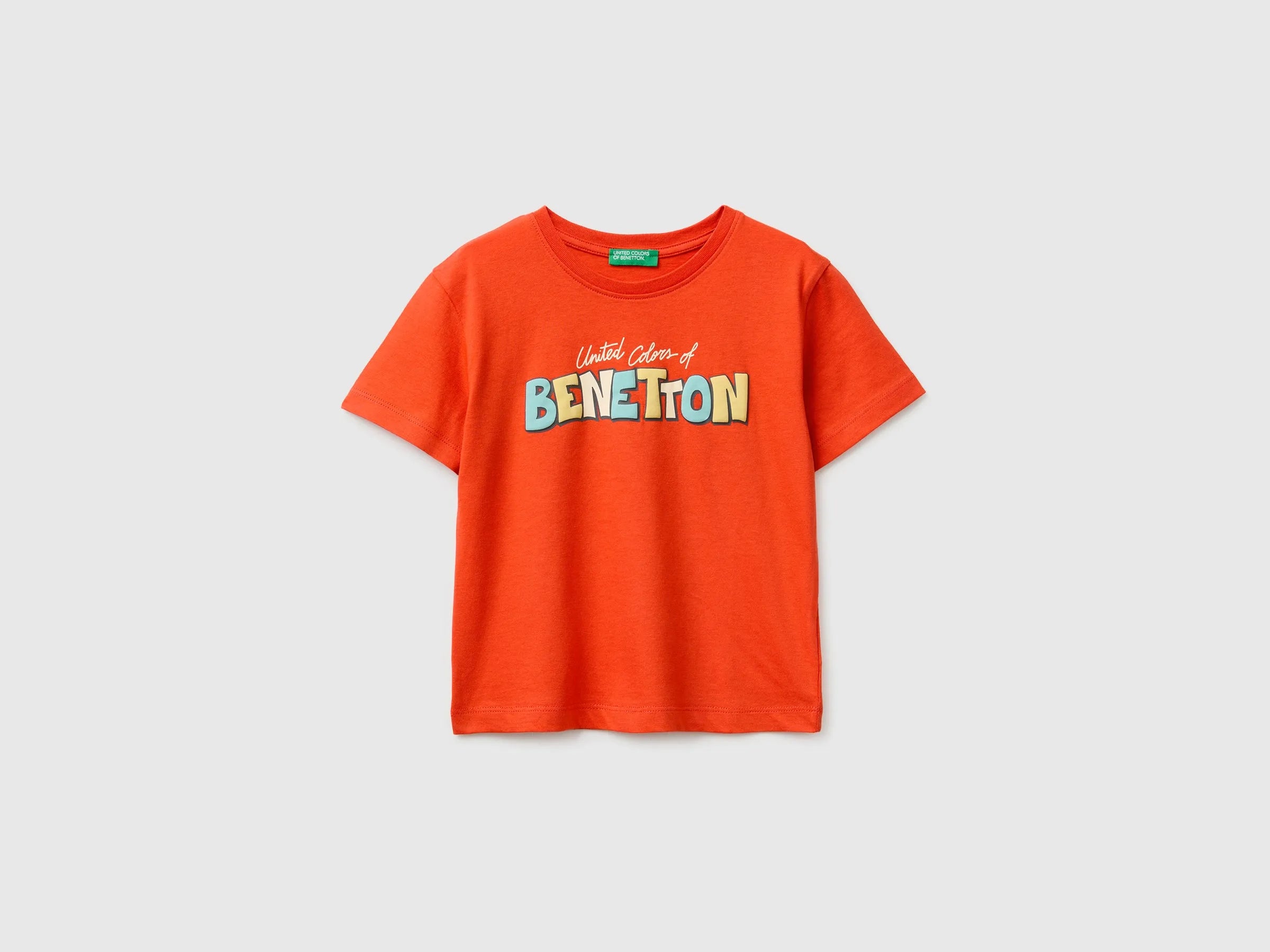 Benetton Red Boys Organic Cotton T-Shirt with Logo Print SKU: 3I1XG10MX_34Y Image 01