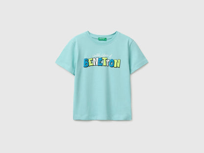 Benetton Blue Boys Organic Cotton T-Shirt with Logo Print SKU: 3I1XG10MX_3L7 Image 01