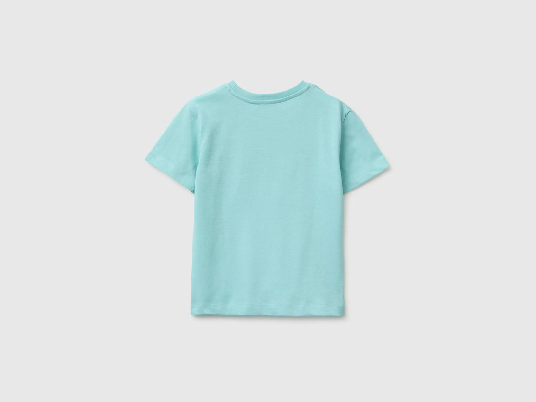 Benetton Blue Boys Organic Cotton T-Shirt with Logo Print SKU: 3I1XG10MX_3L7 Image 02