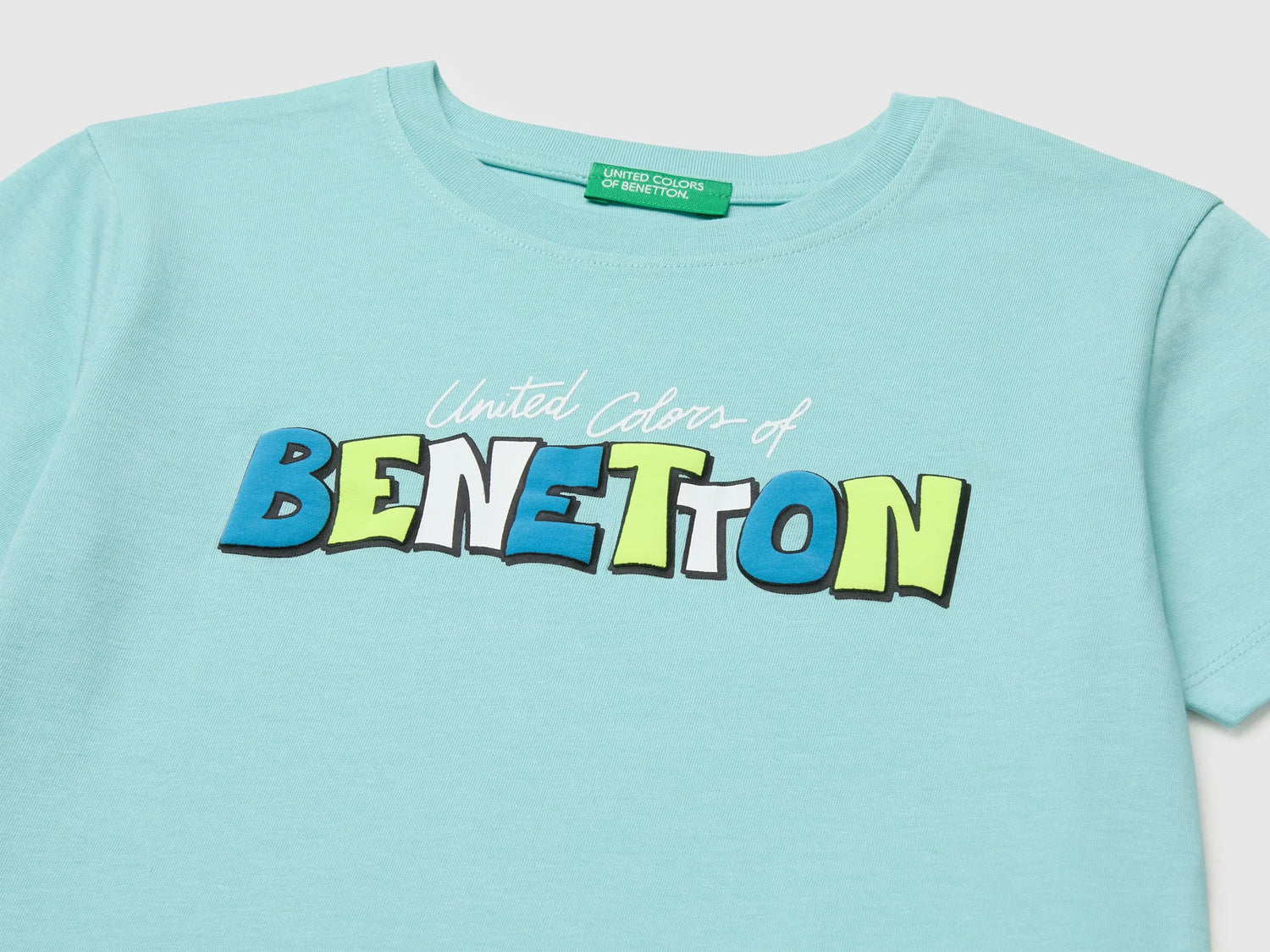Benetton Blue Boys Organic Cotton T-Shirt with Logo Print SKU: 3I1XG10MX_3L7 Image 03