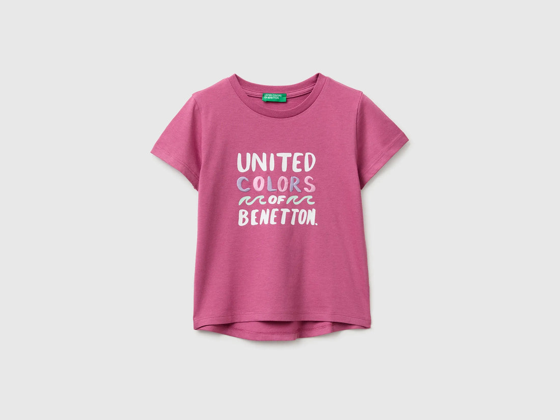 Benetton Multi-Color Girls T-Shirt with Print and Embroidery SKU: 3I1XG10N1_01T Image 01