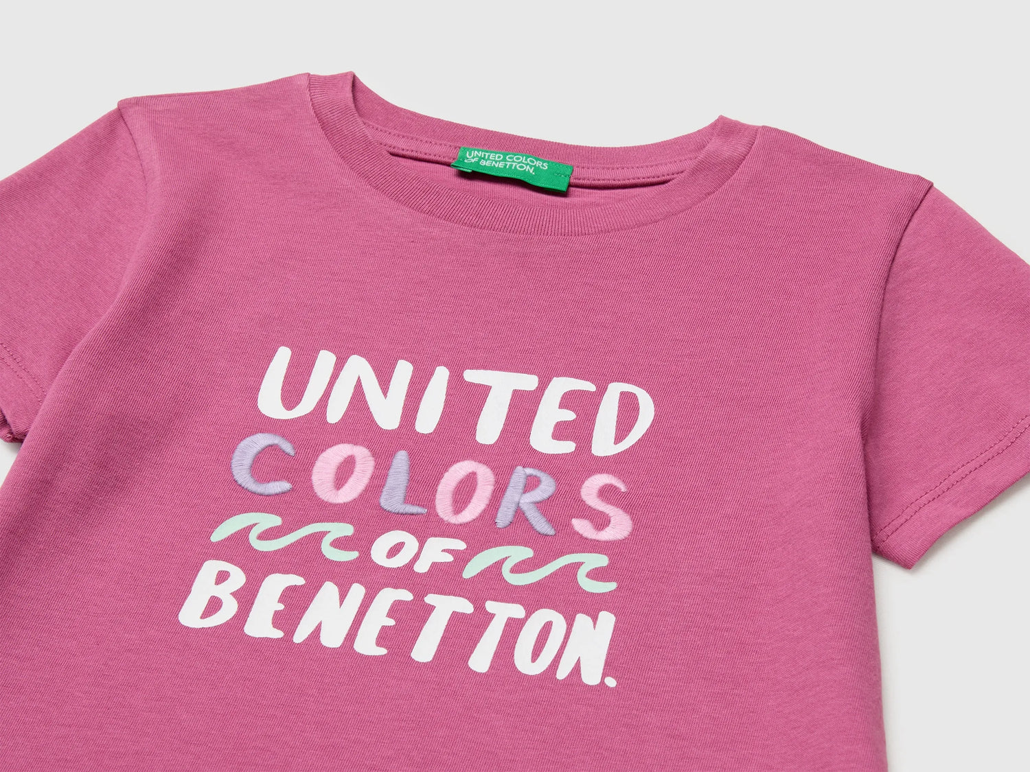 Benetton Multi-Color Girls T-Shirt with Print and Embroidery SKU: 3I1XG10N1_01T Image 03