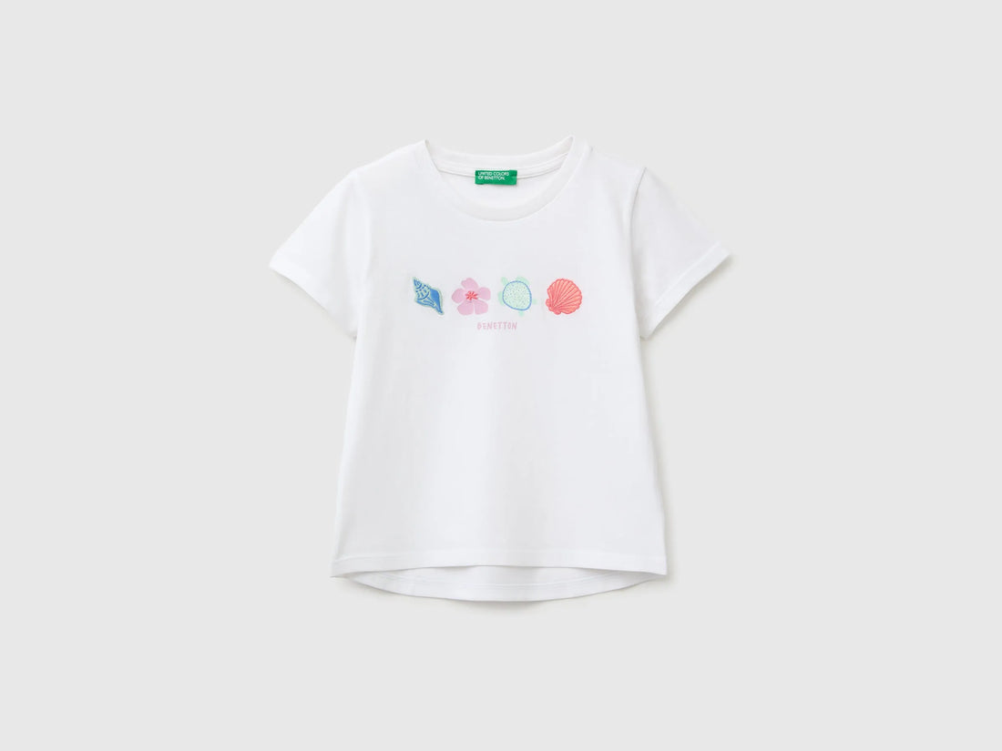 Benetton Multi-Color Girls T-Shirt with Print and Embroidery SKU: 3I1XG10N1_101 Image 01