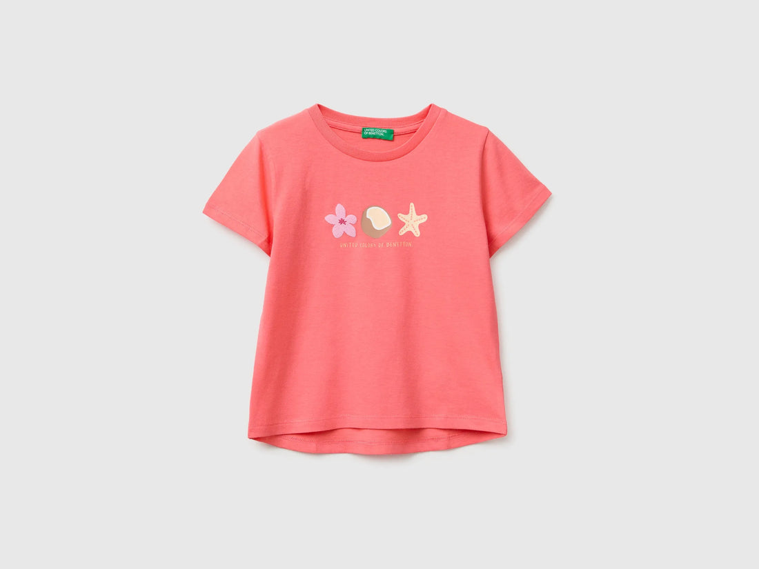 Benetton Multi-Color Girls T-Shirt with Print and Embroidery SKU: 3I1XG10N1_35Q Image 01