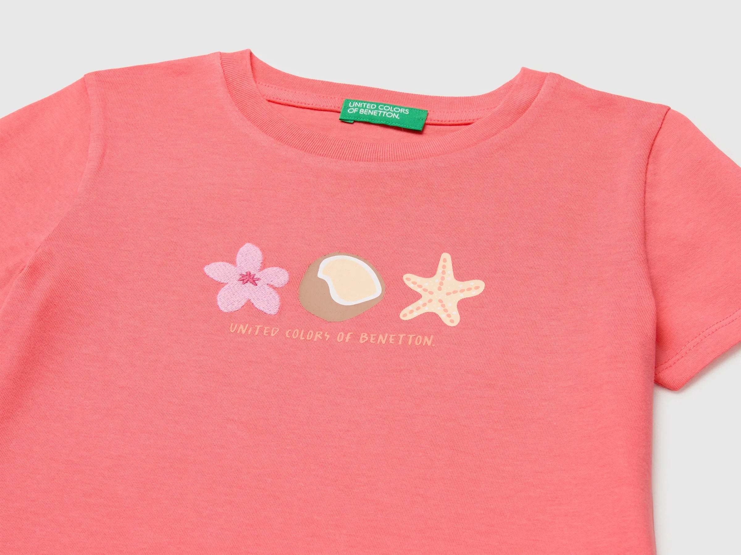 Benetton Multi-Color Girls T-Shirt with Print and Embroidery SKU: 3I1XG10N1_35Q Image 03
