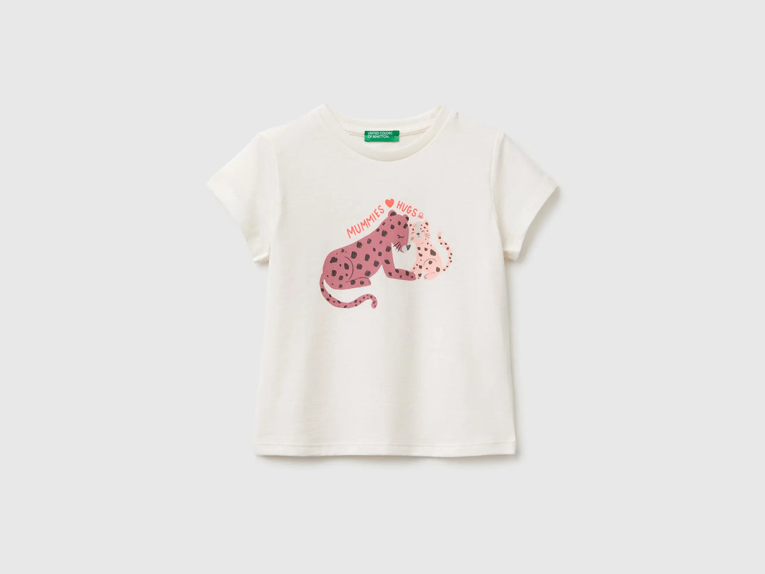 Benetton White Girls Regular Fit T-Shirt with Print SKU: 3I1XG10N5_00E Image 01