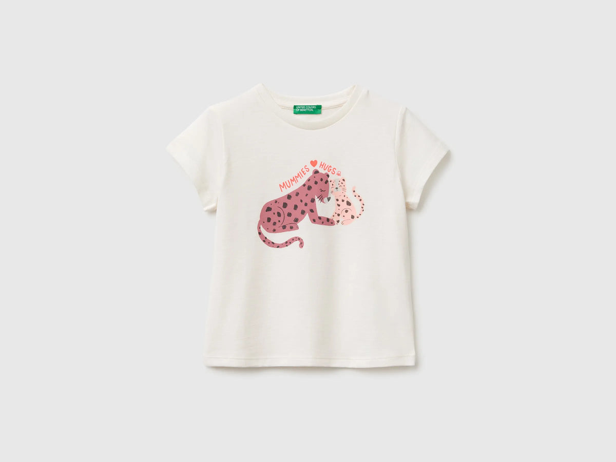 Benetton White Girls Regular Fit T-Shirt with Print SKU: 3I1XG10N5_00E Image 01