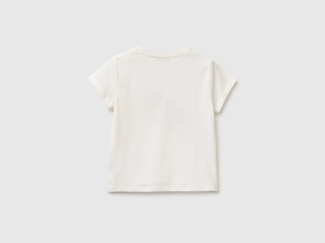 Benetton White Girls Regular Fit T-Shirt with Print SKU: 3I1XG10N5_00E Image 02