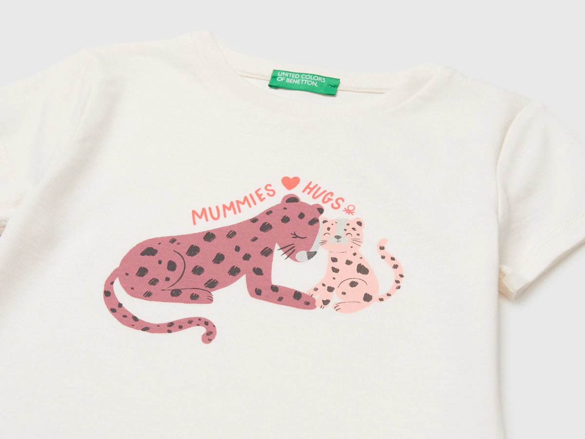 Benetton White Girls Regular Fit T-Shirt with Print SKU: 3I1XG10N5_00E Image 03
