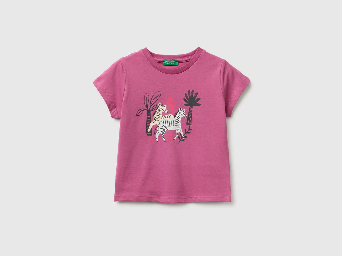 Benetton Pink Girls Regular Fit T-Shirt with Print SKU: 3I1XG10N5_01T Image 01