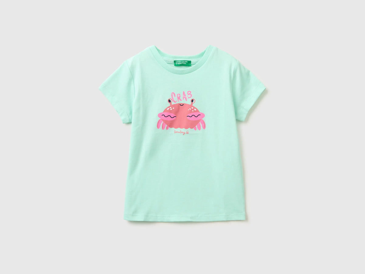 Benetton Aqua Girls Regular Fit T-Shirt with Print SKU: 3I1XG10N5_0E6 Image 01