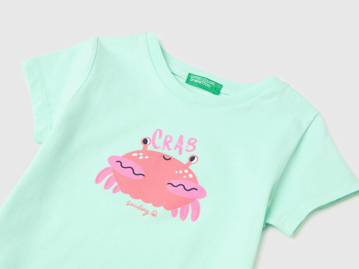 Benetton Aqua Girls Regular Fit T-Shirt with Print SKU: 3I1XG10N5_0E6 Image 03
