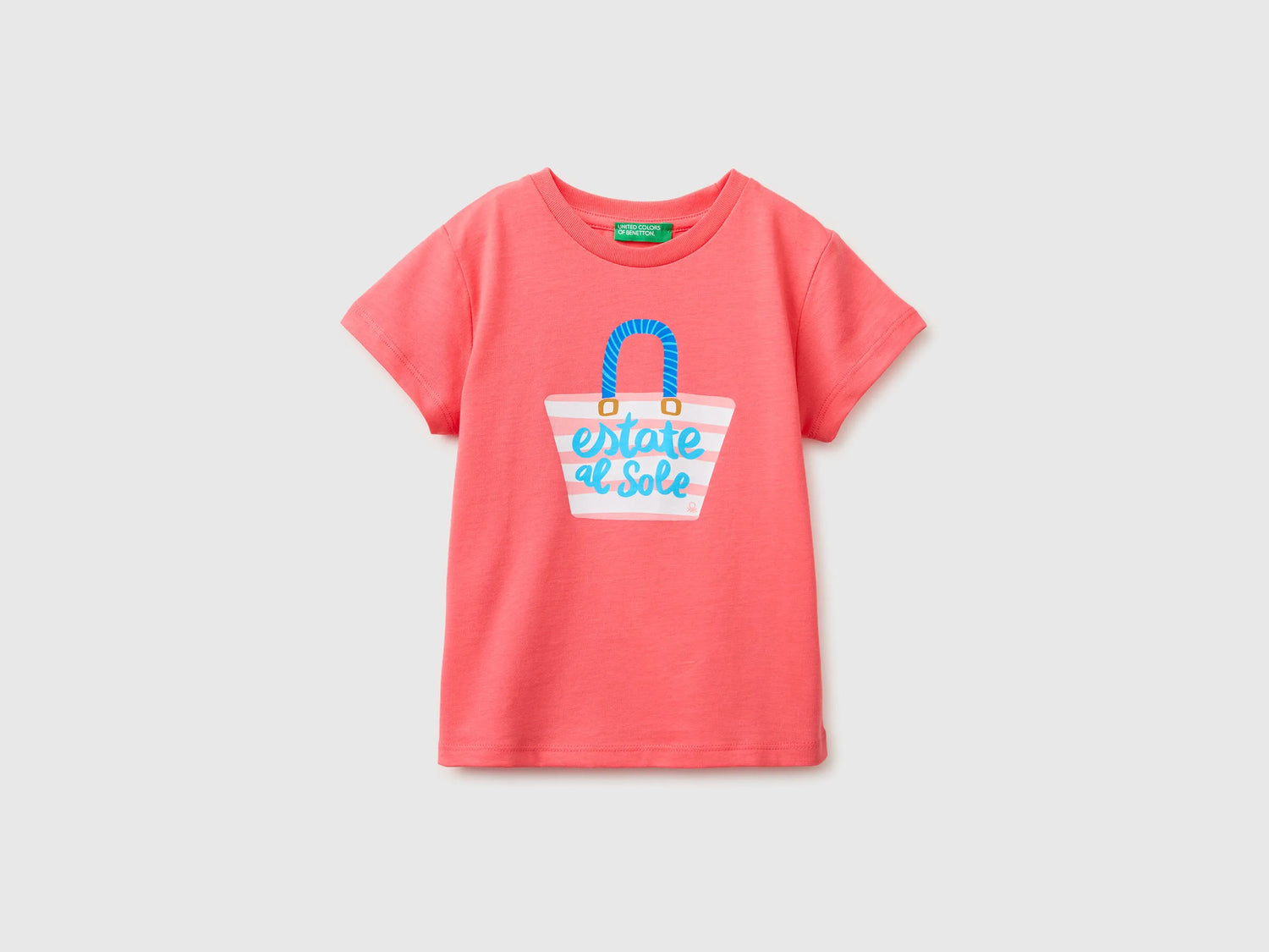 Benetton Orange Coral Girls Regular Fit T-Shirt with Print SKU: 3I1XG10N5_35Q Image 01