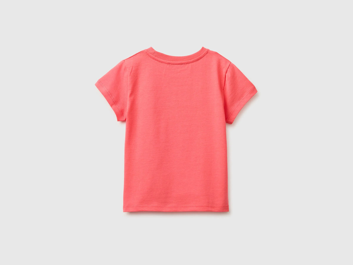 Benetton Orange Coral Girls Regular Fit T-Shirt with Print SKU: 3I1XG10N5_35Q Image 02
