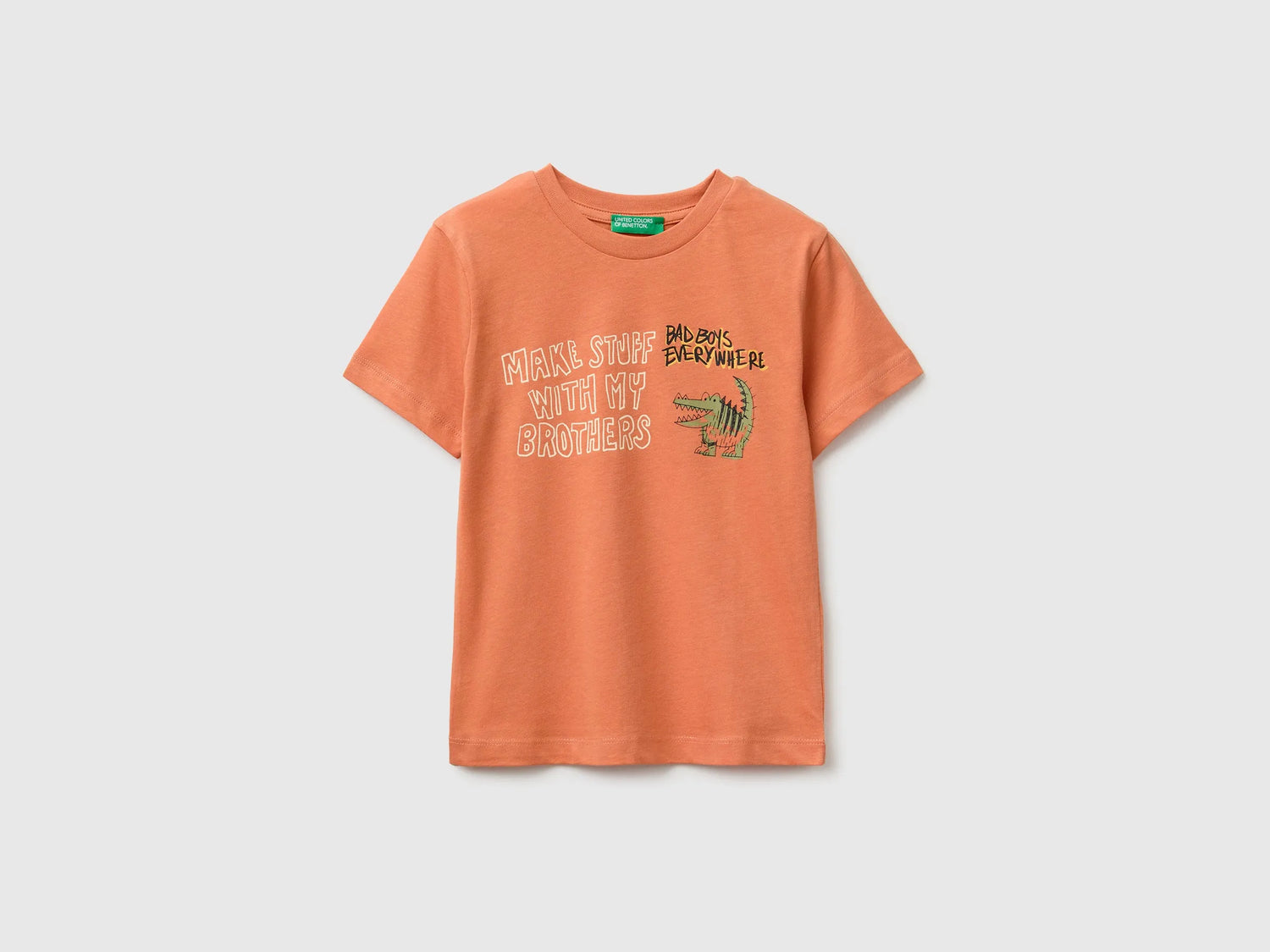Benetton Orange Boys Crew Neck T-Shirt with Print SKU: 3I1XG10NC_0D1 Image 01