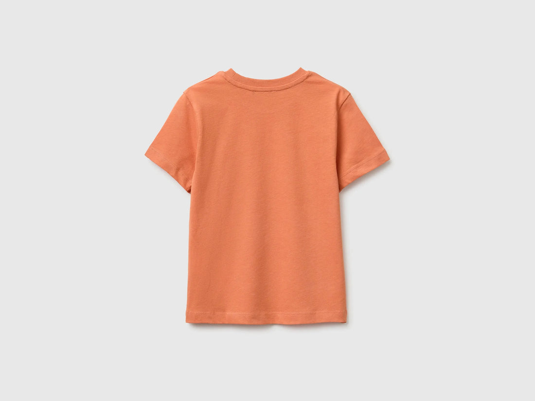 Benetton Orange Boys Crew Neck T-Shirt with Print SKU: 3I1XG10NC_0D1 Image 02