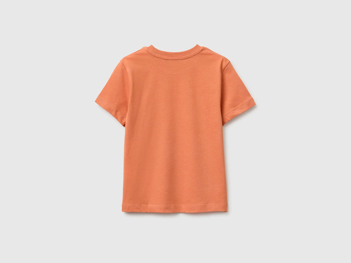 Benetton Orange Boys Crew Neck T-Shirt with Print SKU: 3I1XG10NC_0D1 Image 02