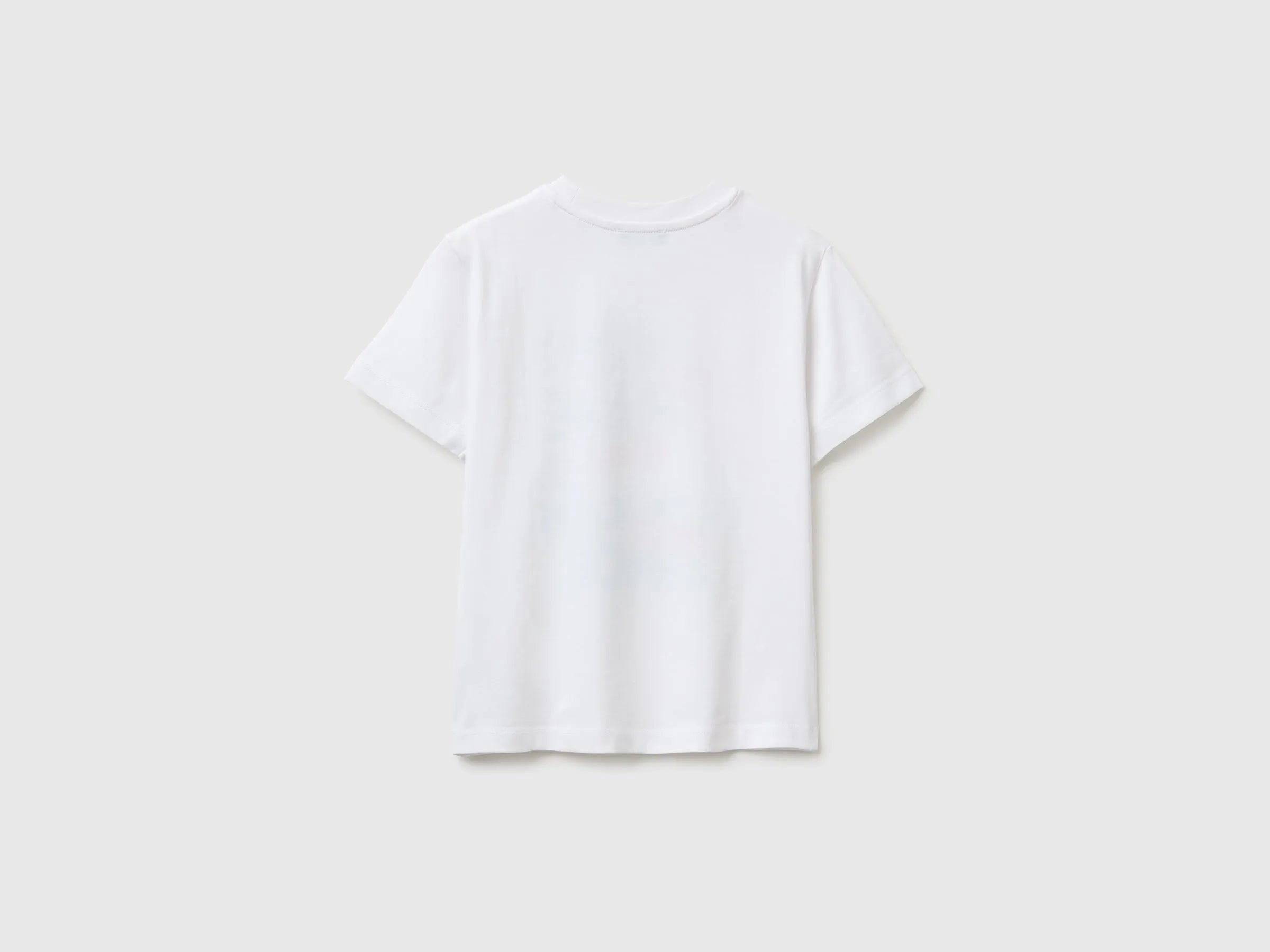 Benetton White Boys Crew Neck T-Shirt with Print SKU: 3I1XG10NC_101 Image 02