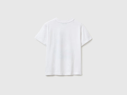 Benetton White Boys Crew Neck T-Shirt with Print SKU: 3I1XG10NC_101 Image 02