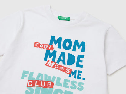Benetton White Boys Crew Neck T-Shirt with Print SKU: 3I1XG10NC_101 Image 03