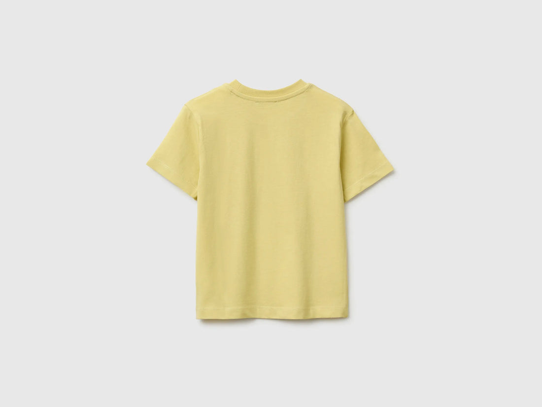 Benetton Yellow Boys Crew Neck T-Shirt with Print SKU: 3I1XG10NC_228 Image 02