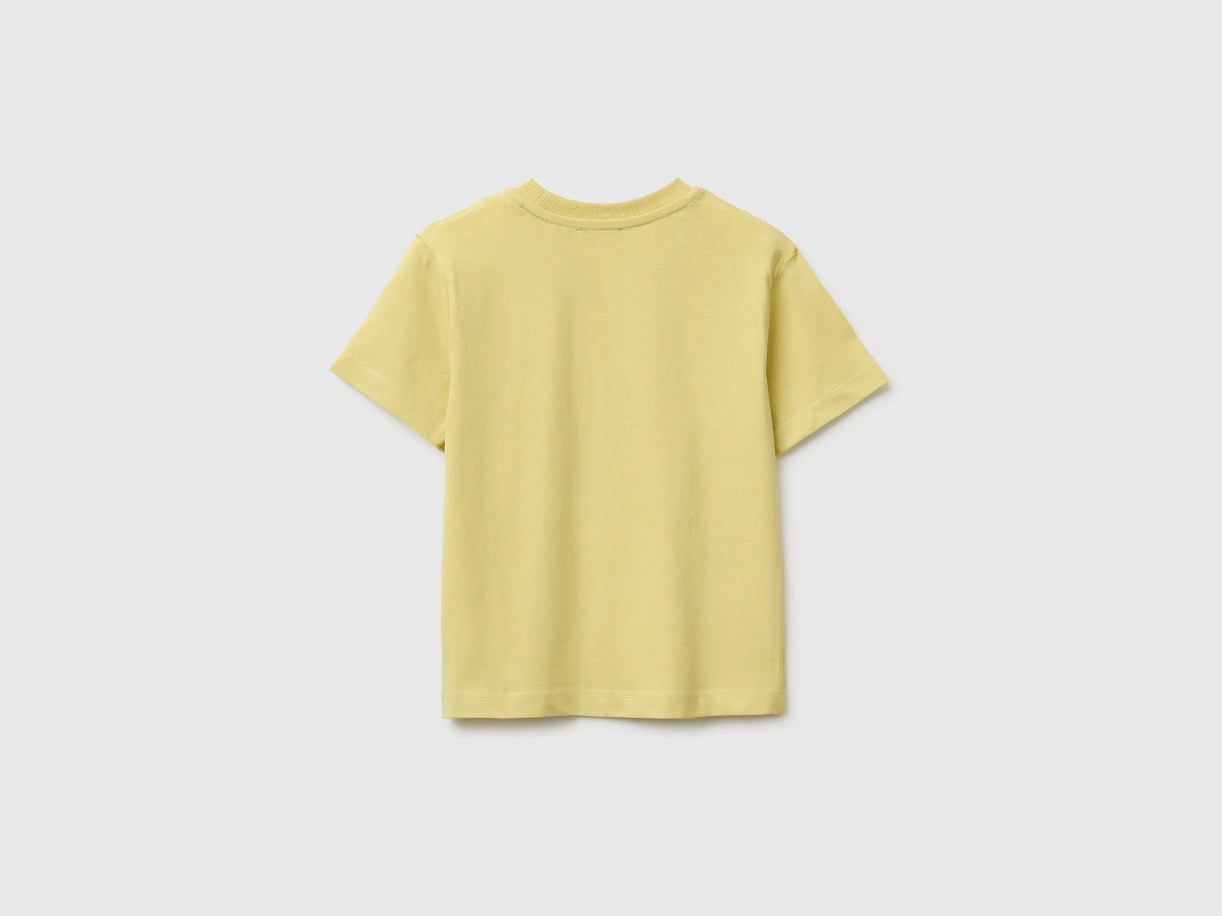 Benetton Yellow Boys Crew Neck T-Shirt with Print SKU: 3I1XG10NC_228 Image 02