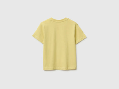Benetton Yellow Boys Crew Neck T-Shirt with Print SKU: 3I1XG10NC_228 Image 02