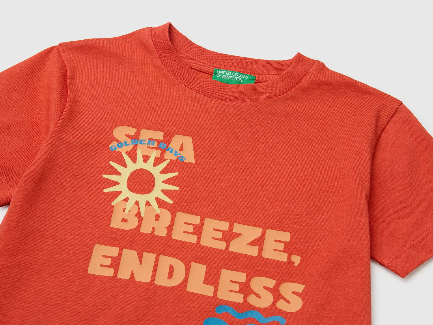 Benetton Red Boys Crew Neck T-Shirt with Print SKU: 3I1XG10NC_34Y Image 03