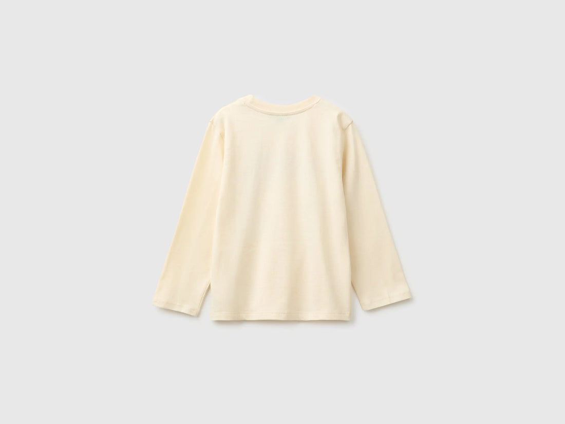 Benetton Creamy White Boys T-Shirt with Print and Embroidery SKU: 3I1XG10NL_3C9 Image 02