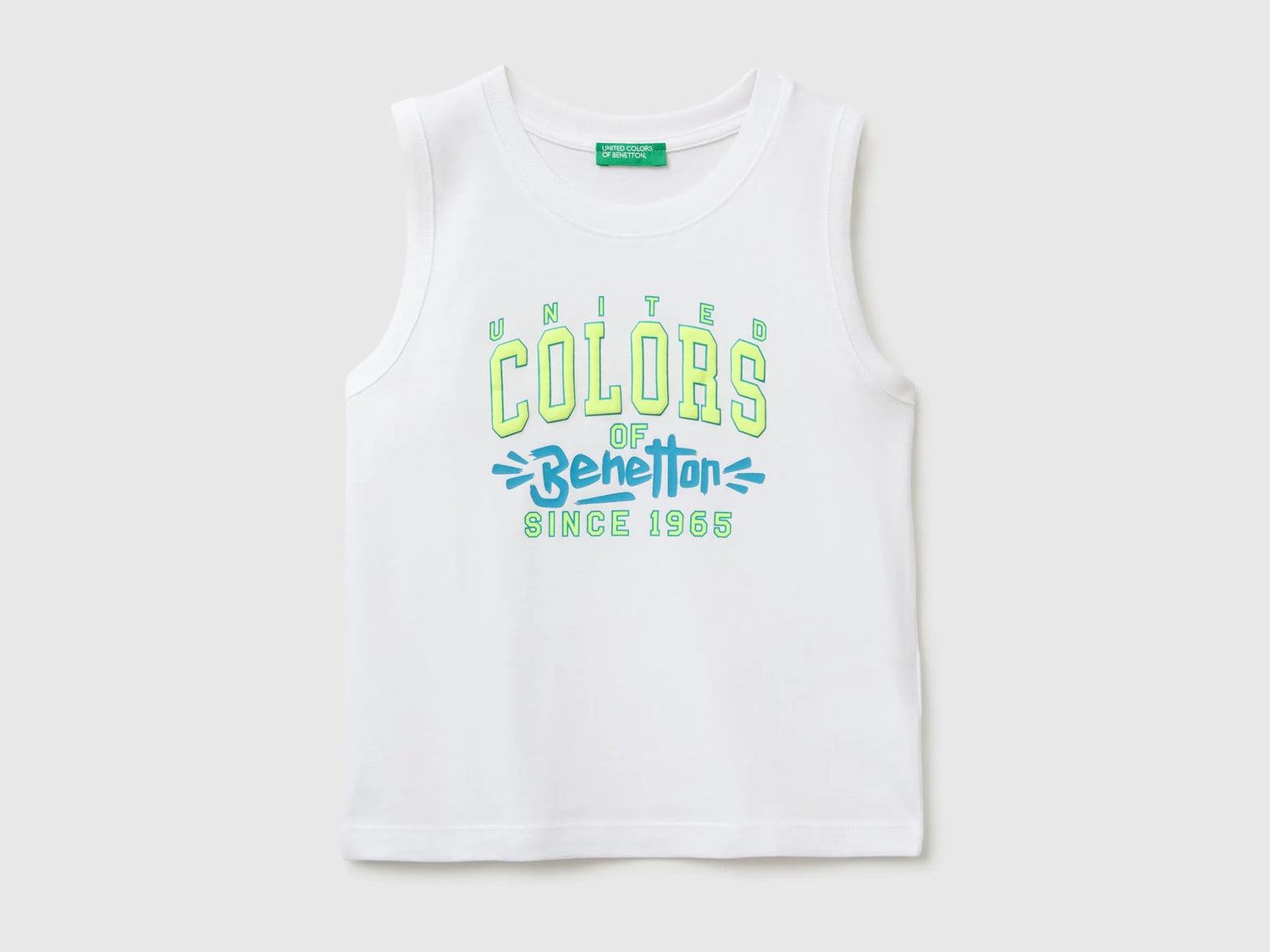 Benetton White Boys Organic Cotton Tank Top with Logo Print SKU: 3I1XGH015_101 Image 01