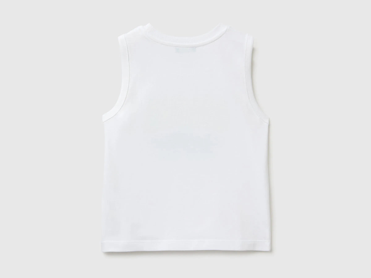 Benetton White Boys Organic Cotton Tank Top with Logo Print SKU: 3I1XGH015_101 Image 02