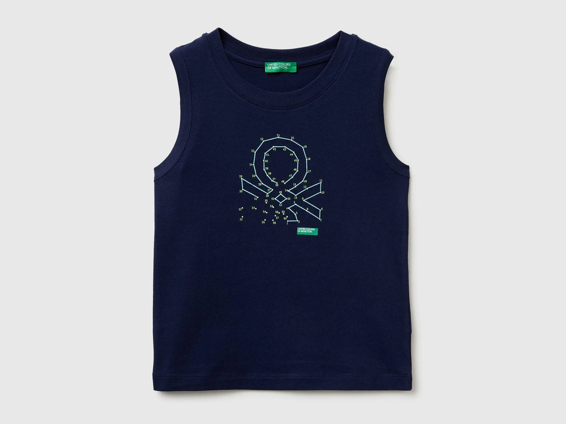 Benetton Blue Boys Organic Cotton Tank Top with Logo Print SKU: 3I1XGH015_252 Image 01