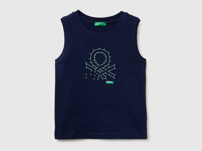 Benetton Blue Boys Organic Cotton Tank Top with Logo Print SKU: 3I1XGH015_252 Image 01