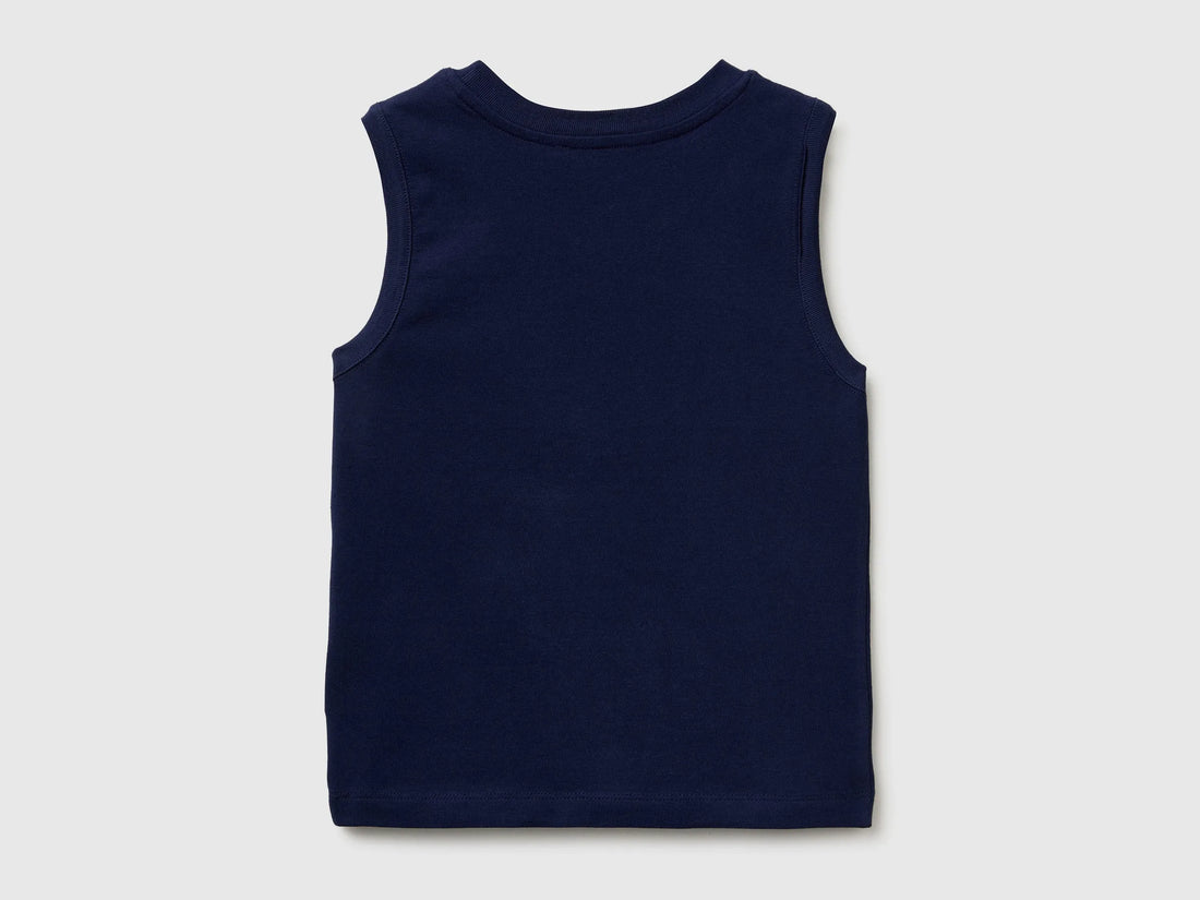 Benetton Blue Boys Organic Cotton Tank Top with Logo Print SKU: 3I1XGH015_252 Image 02
