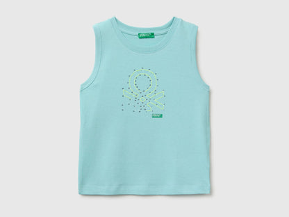 Benetton Blue Boys Organic Cotton Tank Top with Logo Print SKU: 3I1XGH015_3L7 Image 01