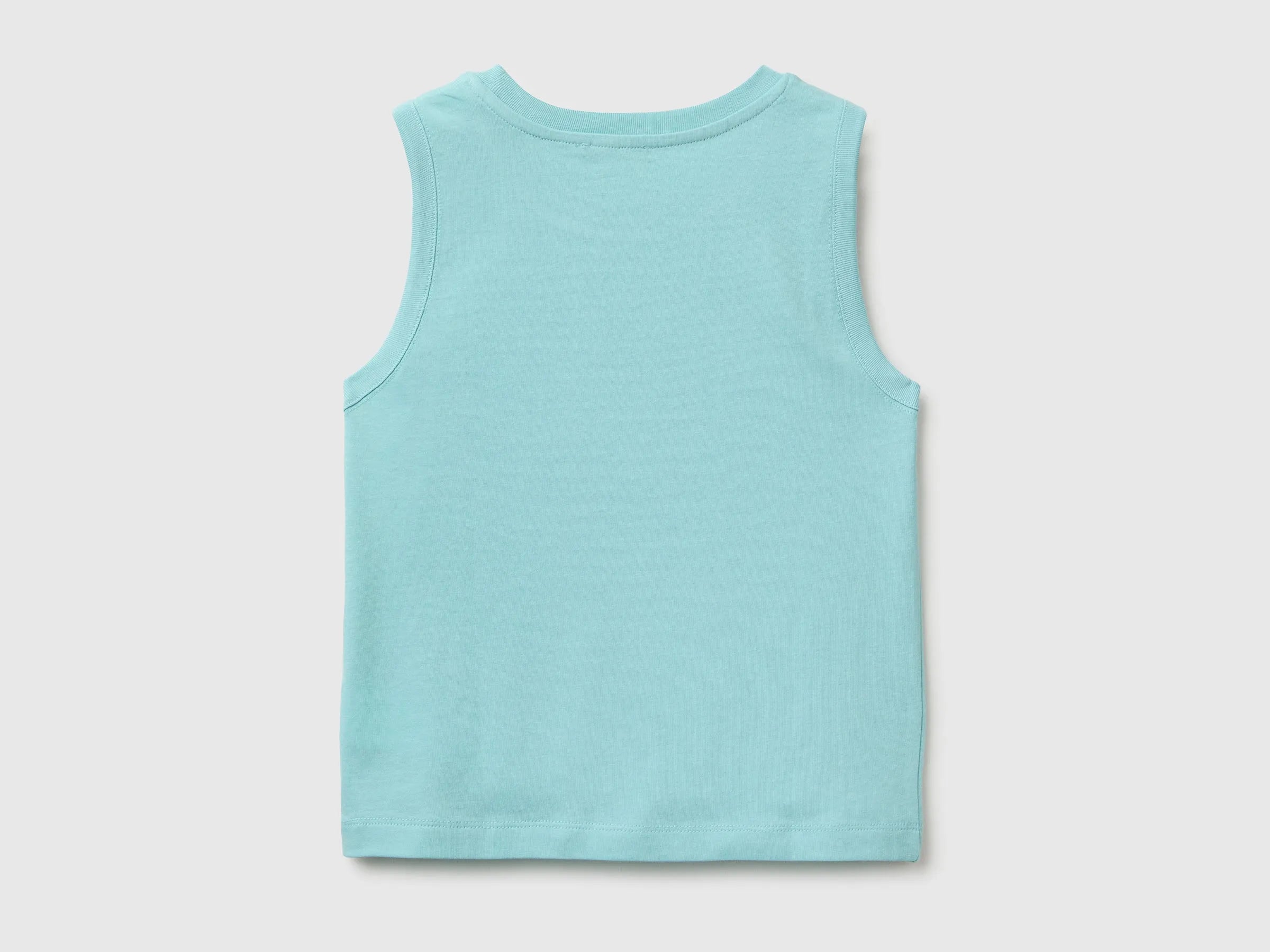 Benetton Blue Boys Organic Cotton Tank Top with Logo Print SKU: 3I1XGH015_3L7 Image 02