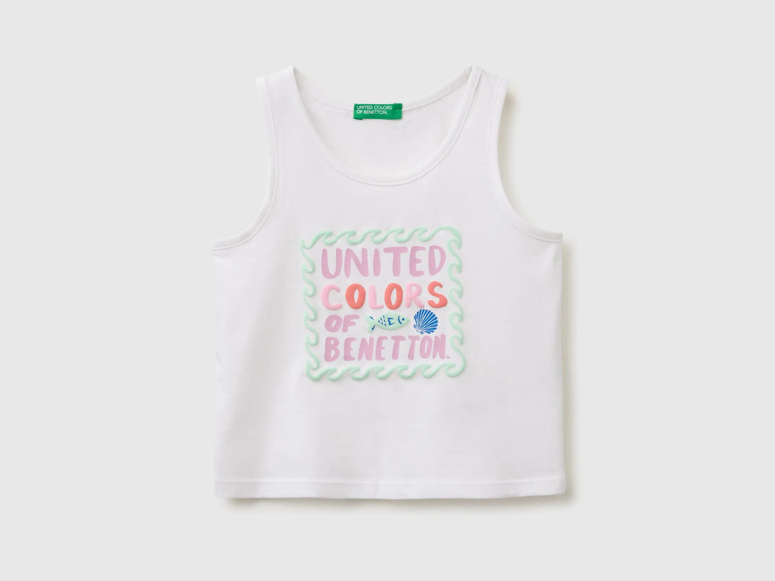 Benetton Multi-Color Girls Tank Top with Puffy Print SKU: 3I1XGH016_101 Image 01