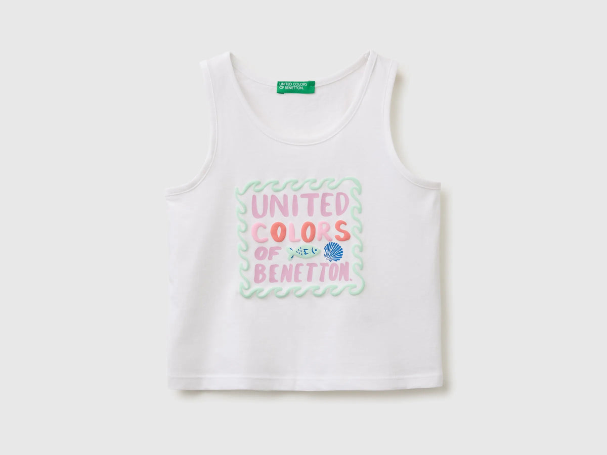 Benetton Multi-Color Girls Tank Top with Puffy Print SKU: 3I1XGH016_101 Image 01